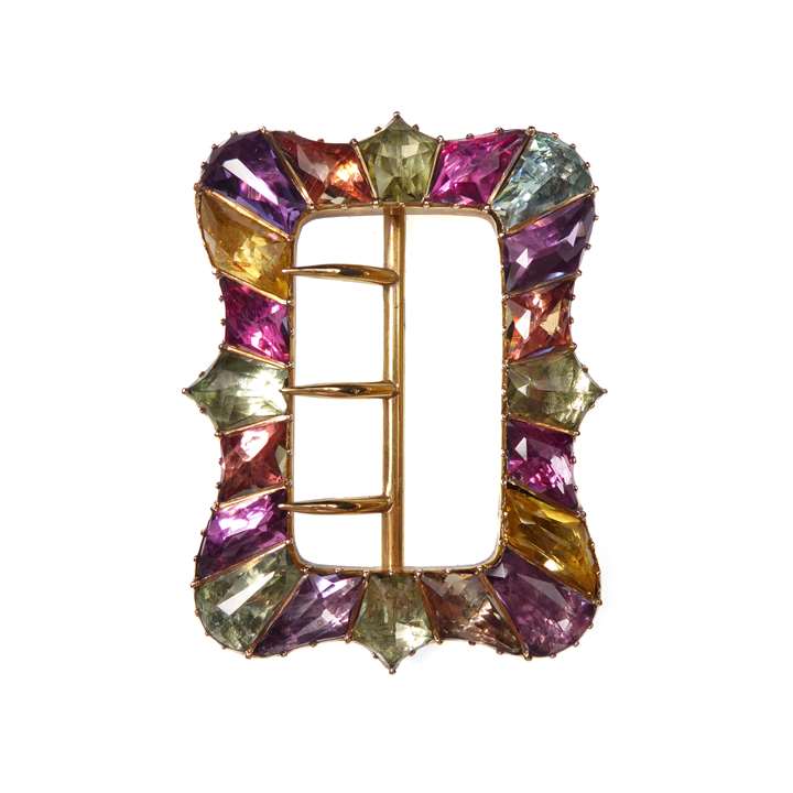 Vari-coloured gem set foiled buckle